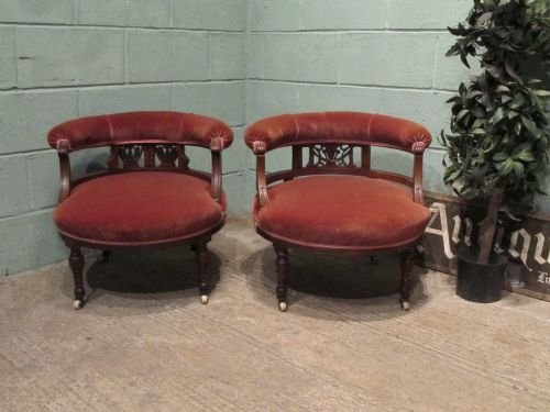 Antique Pair Victorian Art Nouveau Mahogany Tub Chairs C1890 Wemd7/30.8