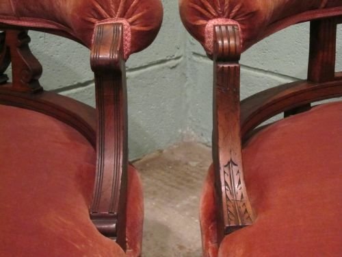 fig 1. ANTIQUE PAIR VICTORIAN ART NOUVEAU MAHOGANY TUB CHAIRS C1890 WEMD7/30.8