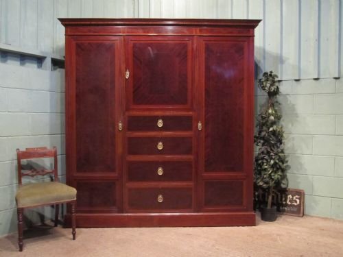 Antique Edwardian Mahogany Inlaid Triple Wardrobe Compactum of Quality C1900 W6567/5.9