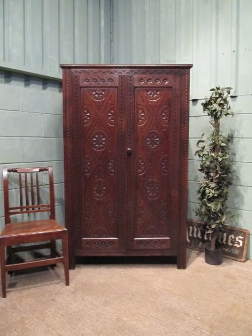 Antique Victorian Carved Oak Double Wardrobe Cupboard C1850 W6569/19.9