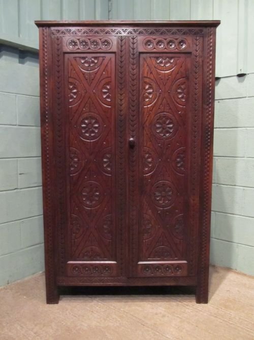 fig 1. ANTIQUE VICTORIAN CARVED OAK DOUBLE WARDROBE CUPBOARD C1850 W6569/19.9