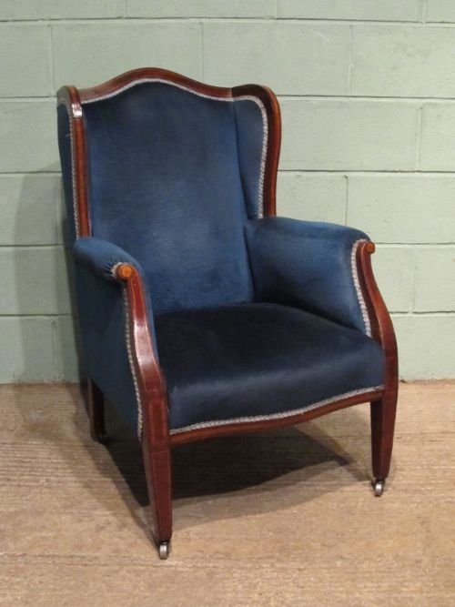 Antique Edwardian Mahogany Inlaid Wing Armchair C1900 W6574/19.9
