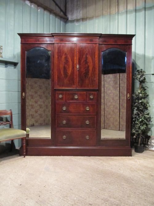 Antique Edwardian Mahogany Breakfront Triple Wardrobe Compactum C1900 W6578/19.9