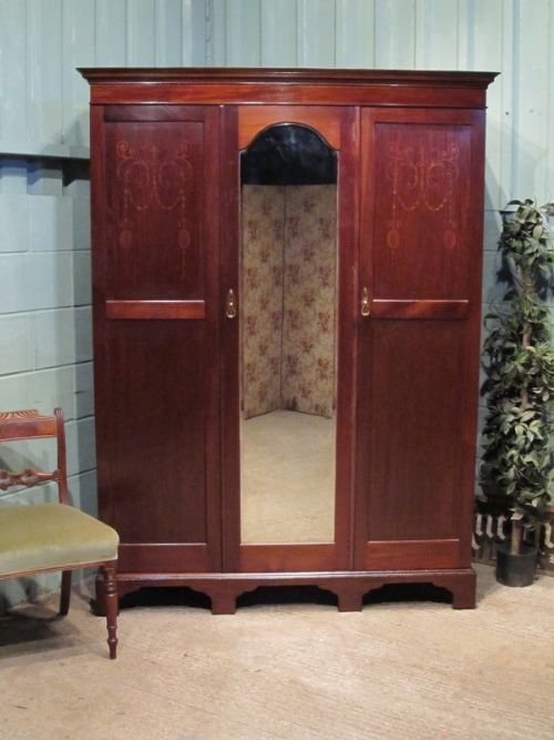 Antique Edwardian Mahogany Small Triple Wardrobe C1900 W6580/26.9
