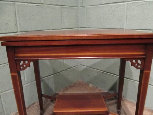 fig 1. ANTIQUE MAHOGANY INLAID FOLD OVER CARD TABLE C1900 W6595/26.9
