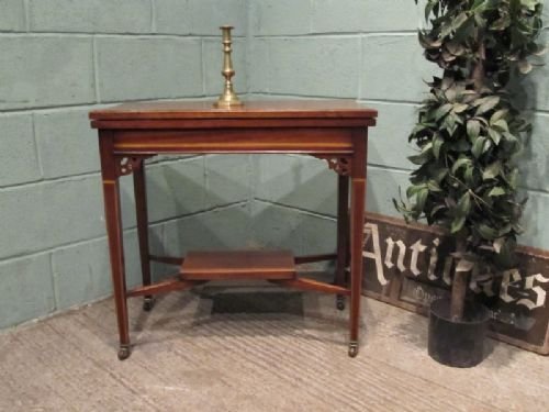 Antique Mahogany Inlaid Fold Over Card Table C1900 W6595/26.9