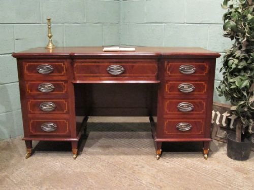 Antique Edwardian Mahogany Inlaid Kneehole Pedastal Desk C1900 W6607/10.10