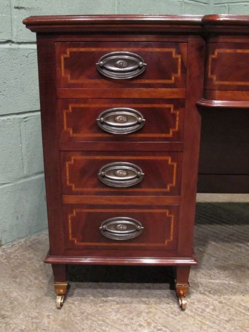 fig 1. ANTIQUE EDWARDIAN MAHOGANY INLAID KNEEHOLE PEDASTAL DESK C1900 W6607/10.10