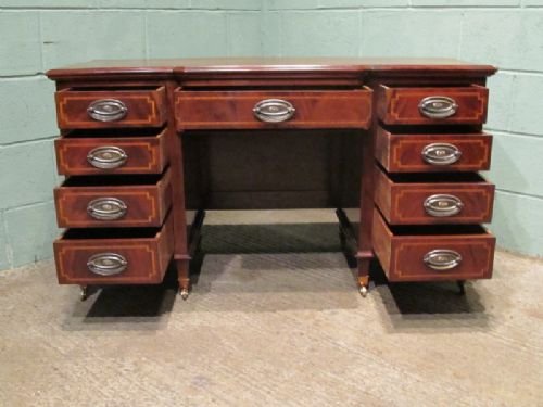 fig 2. ANTIQUE EDWARDIAN MAHOGANY INLAID KNEEHOLE PEDASTAL DESK C1900 W6607/10.10