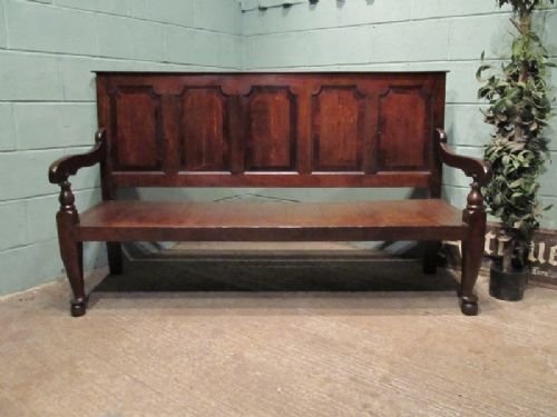 Antique Georgian Joined Oak & Mahogany Banded Hall Settle Bench C1780/10.10