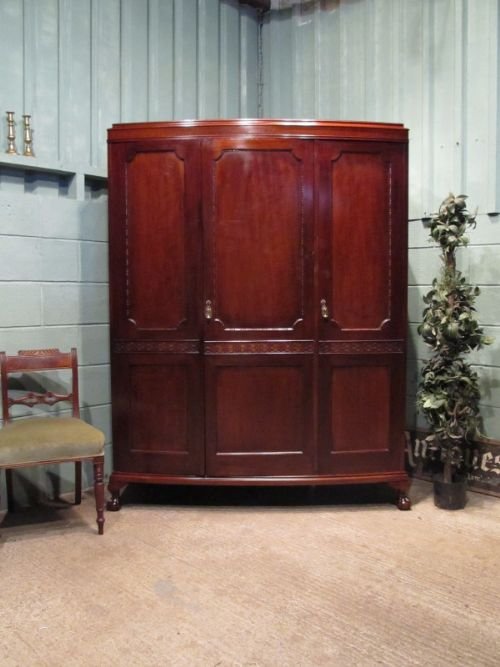 Antique Edwardian Chippendale Mahogany Triple Wardrobe C1900 W6617/17.10