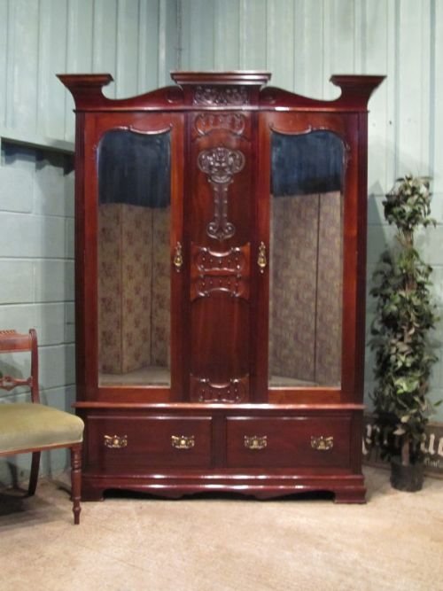 Antique Victorian Art Nouveau Mahogany Double Wardrobe C1890 W6624/17.10