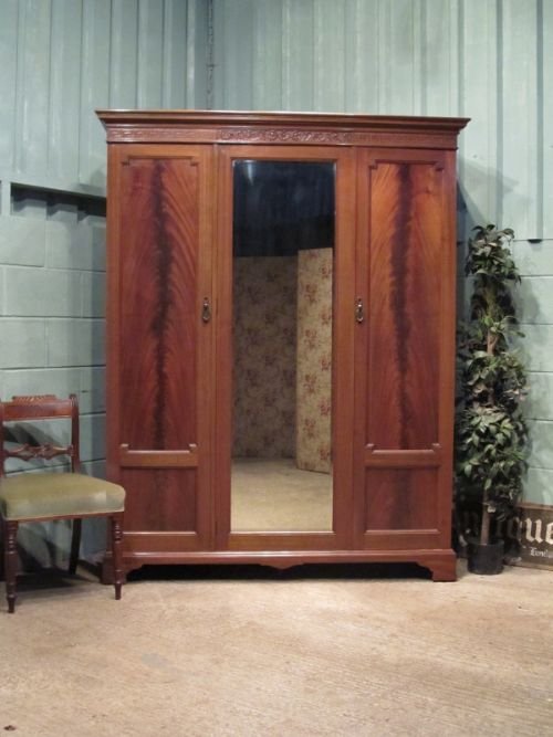 Antique Edwardian Mahogany Triple Wardrobe C1900 W6633/1.11