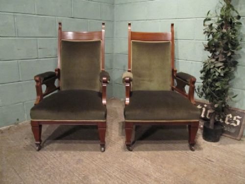 Antique Pair Arts & Crafts Mahogany Library Chairs C1900 W6632/17.10