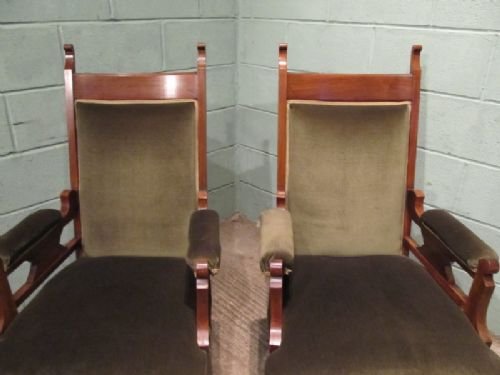 fig 1. ANTIQUE PAIR ARTS & CRAFTS MAHOGANY LIBRARY CHAIRS C1900 W6632/17.10