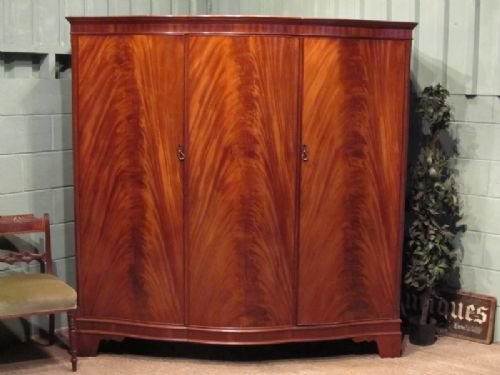 Antique Large Edwardian Mahogany Serpentine Triple Wardrobe C1900 W6646/7.11
