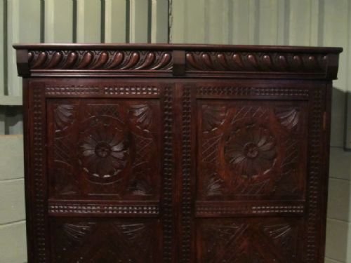 fig 2. ANTIQUE EARLY VICTORIAN CARVED OAK LIVERY CUPBOARD WARDROBE C1850 W6661/21.11