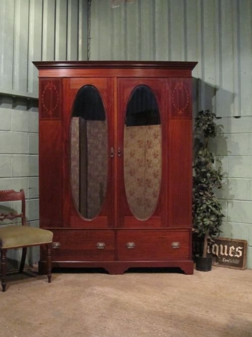 Antique Edwardian Mahogany Inlaid Double Wardrobe C1900 W6662/21.11
