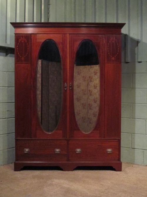 fig 1. ANTIQUE EDWARDIAN MAHOGANY INLAID DOUBLE WARDROBE C1900 W6662/21.11