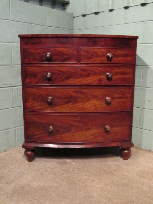 fig 1. ANTIQUE VICTORIAN MAHOGANY BOW FRONT CHEST OF DRAWERS C1860 W6675/28.11