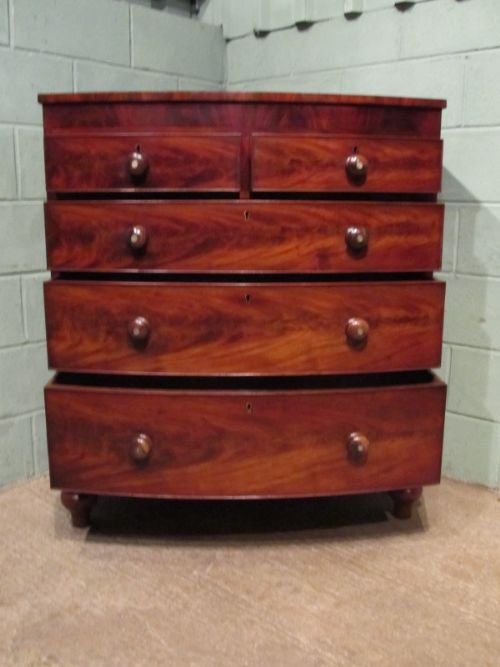 fig 2. ANTIQUE VICTORIAN MAHOGANY BOW FRONT CHEST OF DRAWERS C1860 W6675/28.11