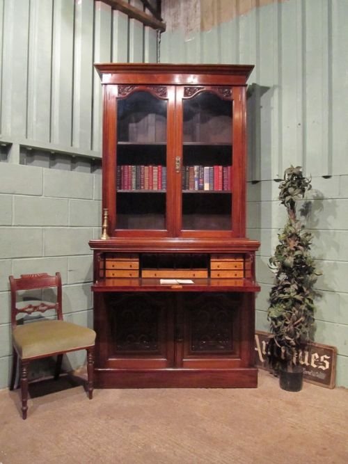 Antique Victorian Art Nouveau Mahogany Secretaire Bookcase C1890 W6676/28.11