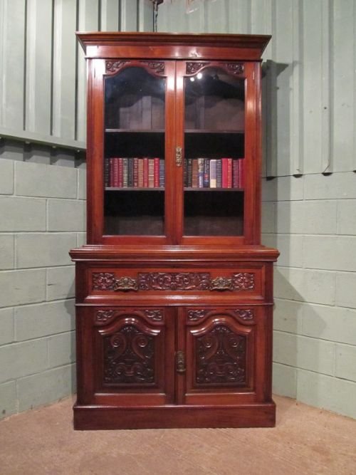 fig 1. ANTIQUE VICTORIAN ART NOUVEAU MAHOGANY SECRETAIRE BOOKCASE C1890 W6676/28.11