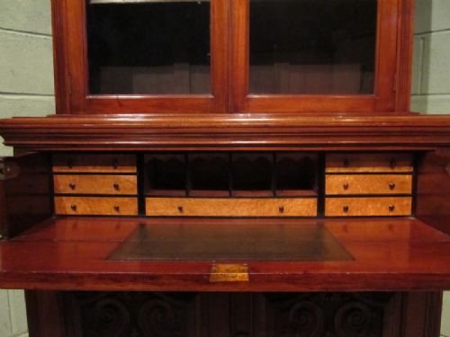 fig 3. ANTIQUE VICTORIAN ART NOUVEAU MAHOGANY SECRETAIRE BOOKCASE C1890 W6676/28.11