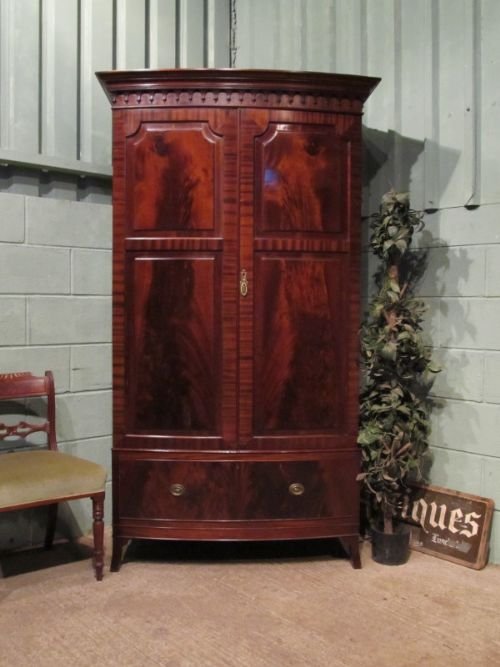 Antique Edwardian Mahogany Bow Front Double Wardrobe C1900 W6679/28.11