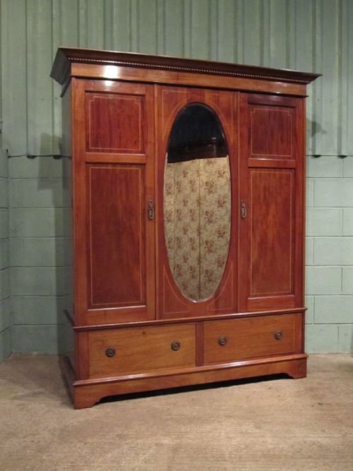 fig 1. ANTIQUE EDWARDIAN INLAID MAHOGANY LARGE DOUBLE WARDROBE AND MATCHING DRESSING TABLE C1900. W6683/5.12