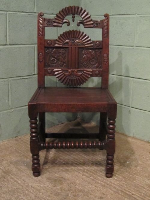 fig 1. ANTIQUE GEORGIAN CARVED OAK HALL CHAIR C1780 W6691/12.12