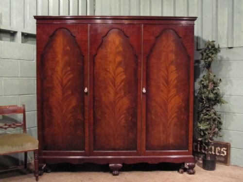 Antique Edwardian Mahogany Triple Wardrobe with Secret Drawer C1900 W6713/19.12