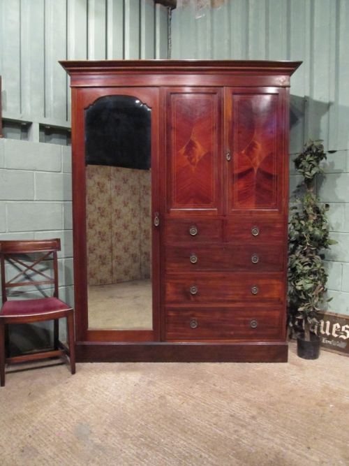Antique Edwardian Inlaid Mahogany Wardrobe Compactum C1900 W6728/9.1