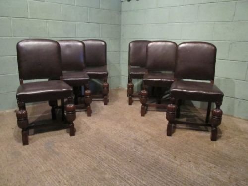 Antique Set Six Edwardian Oak & Leather Dining Chairs C1900 W6746/16.1