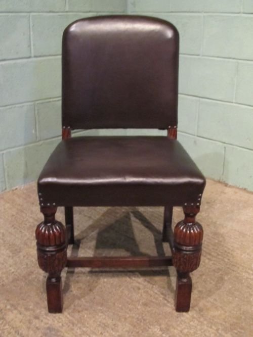 fig 1. ANTIQUE SET SIX EDWARDIAN OAK & LEATHER DINING CHAIRS C1900 W6746/16.1