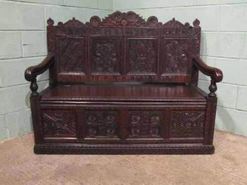 fig 1. ANTIQUE 17TH CENTURY WESTMORELAND CARVED OAK BOX SETTLE C1680 W6753/16.1