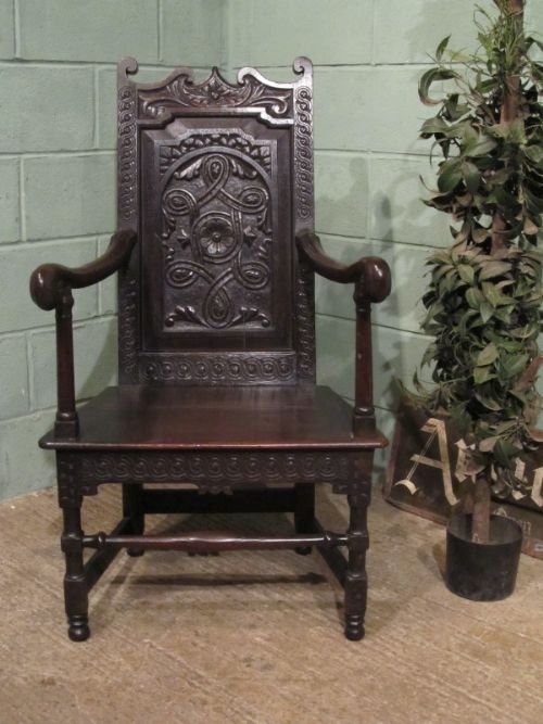 fig 1. ANTIQUE EARLY GEORGIAN CARVED OAK WESTMORELAND CHAIR C1720 W6751/16.1