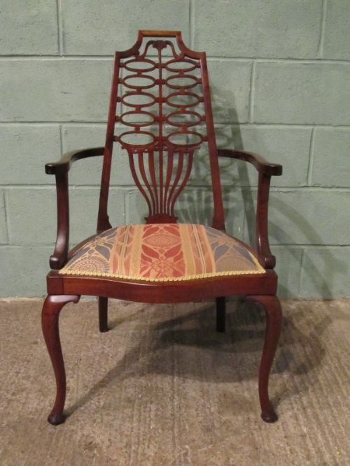 Antique Art Nouveau Mahogany Elbow Desk Chair C1890 W6765/30.1