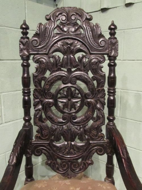 fig 2. ANTIQUE PAIR EARLY VICTORIAN VERY LARGE CARVED OAK THRONE ARMCHAIRS C1840 W6782/30.1