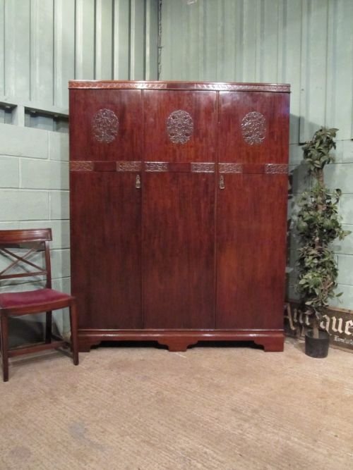 Antique Edwardian Mahogany Triple Wardrobe C1900 W6784/30.1