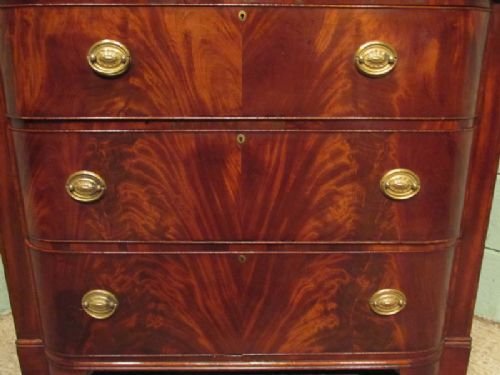 fig 1. ANTIQUE REGENCY FLAME MAHOGANY BOW FRONT CHEST OF DRAWERS C1800 W6731/30.1
