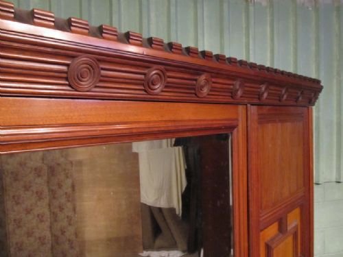 fig 2. ANTIQUE LARGE VICTORIAN ARTS & CRAFTS CASTLEATED WALNUT TRIPLE WARDROBE COMPACTUM C1890 W6773/6.2