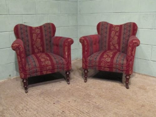 Antique Pair Victorian Upholstered Armchairs C1880 W6786/6.2