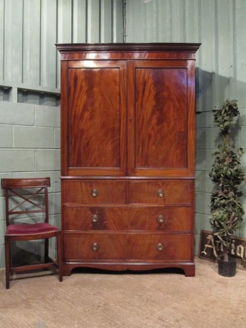 Antique Regency Mahogany Clothes Press Wardrobe C1800 W6791/13.2