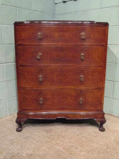 fig 2. ANTIQUE EDWARDIAN BURR WALNUT SERPENTINE CHEST OF DRAWERS C1900 W6777/13.2