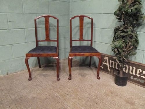 Antique Pair Edwardian Burr Walnut Side Chairs C1900 W6793/13.2
