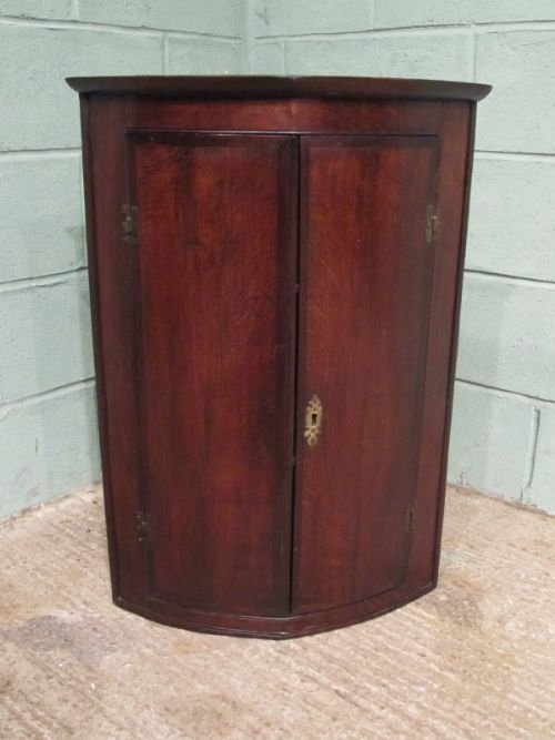 Antique Georgian Oak & Mahogany Barrel Front Corner Cabinet C1780 W6789/13.2