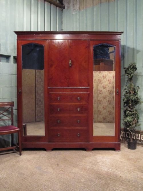 Antique Edwardian Mahogany Triple Wardrobe Compactum C1900 W6794/13.2