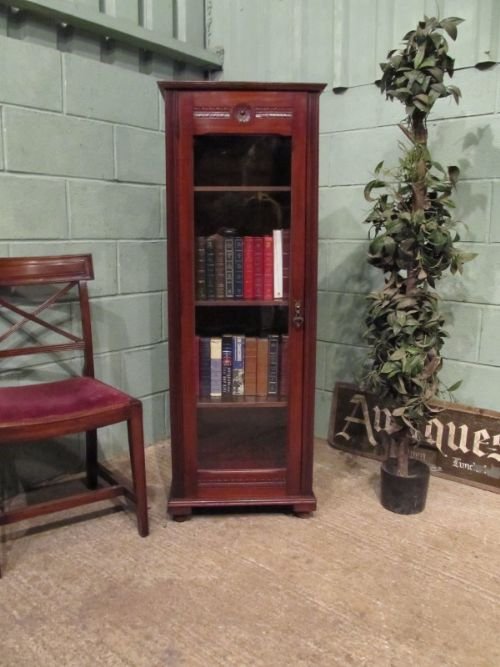 Antique Tall Edwardian Mahogany Narrow Glazed Bookcase C1900 W6798/20.2