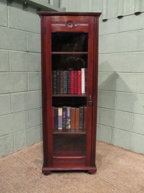 fig 1. ANTIQUE TALL EDWARDIAN MAHOGANY NARROW GLAZED BOOKCASE C1900 W6798/20.2